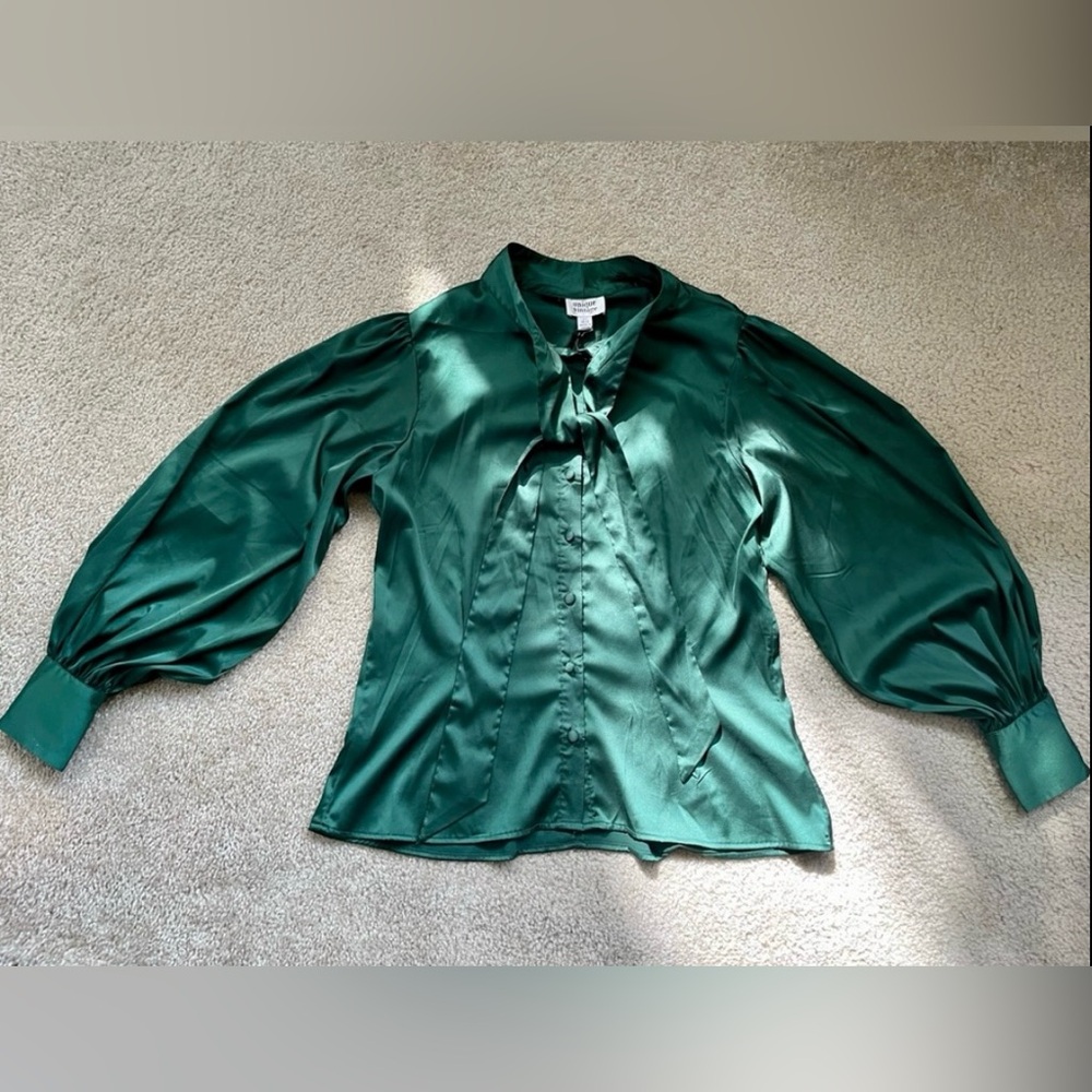 Unique Vintage Satin Gwen Blouse Emerald